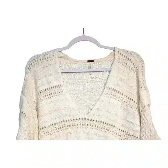 Free People Tunic Sweater Blouse Size Small Ivory Open Knit Boho Oversized Cozy - Picture 2 of 12